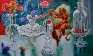 “Beauty and Beast , Celebrate Strawberries and Chambord”   oil on canvas 36” x 60”